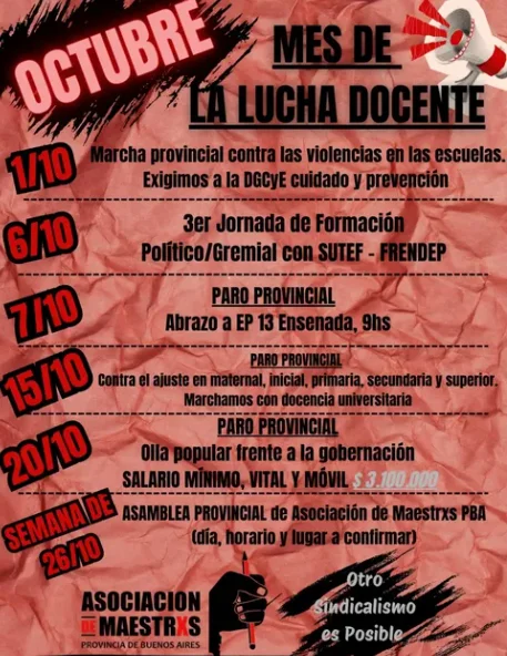 El plan de lucha de la Asociación de Maestrxs para octubre