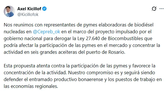 Kicillof en X.