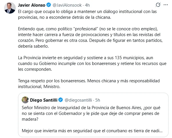 Alonso volvió a cruzar a Santilli en X.