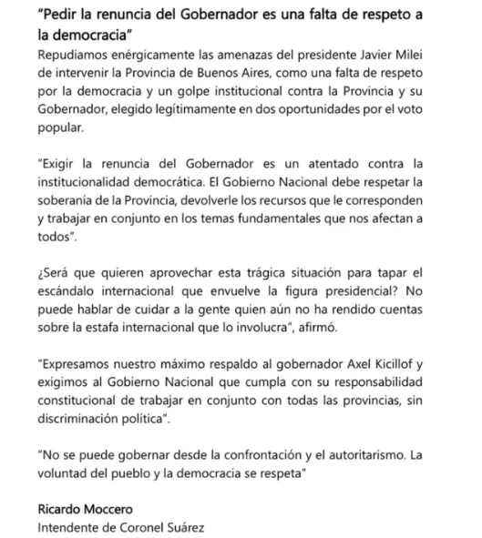 Comunicado del intendente Moccero Comunicado del intendente Moccero