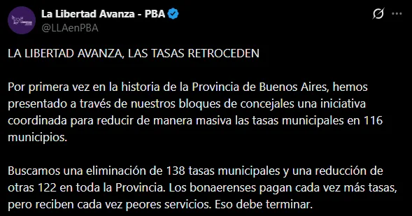 La Libertad Avanza Tasas municipales