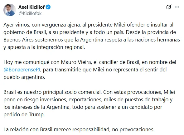 Kicillof en X.