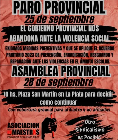 La Asociación de Maestrxs convocó a un paro para este viernes 25.