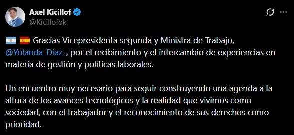 Kicillof destacó el encuentro a través de sus redes sociales.
