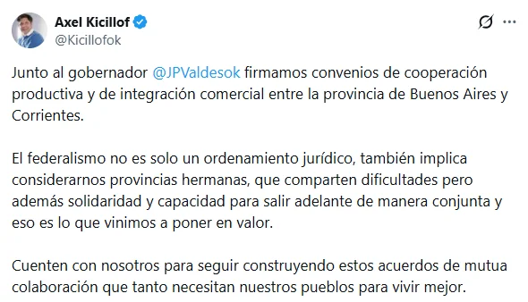 Kicillof en X.