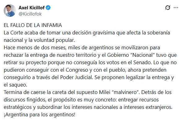 Kicillof en X.