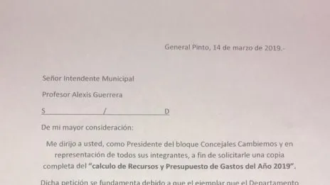 Gral. Pinto: Intiman al intendente Guerrera a que presente el Presupuesto 2019 completo