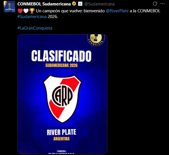 River vuelve a la Sudamericana y ya conoce a 36 rivales