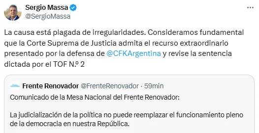 Sergio Massa apoyo a CFK