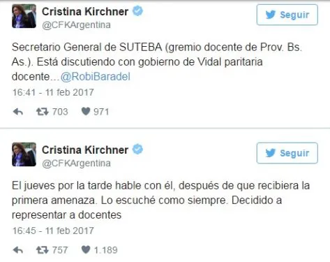 CFK llamó a Baradel para solidarizarse
