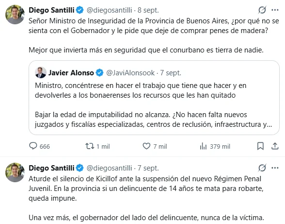 El picante cruce tuitero entre Javier Alonso y Diego Santilli.