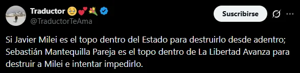 Sebastián Glavinich, uno de los tuiteros libertarios que no deja tranquilo a Pareja