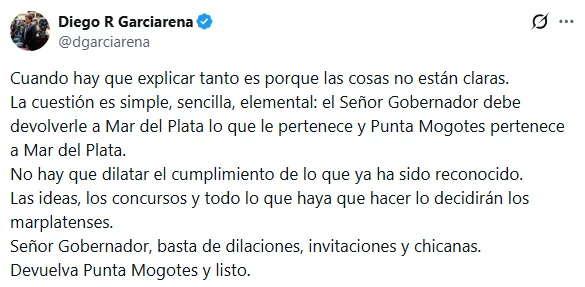 El mensaje de Garciarena en X