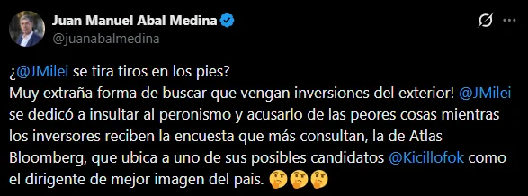 El ex jefe de Gabinete de la Nación reaccionó a la encuesta en redes sociales