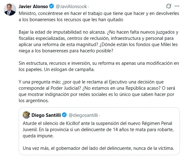 Alonso cruzó a Santilli en X.