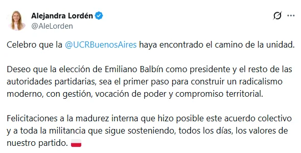 Lordén destac+ó el acuerdo de unidad alcanzado en el Comité Provincia.