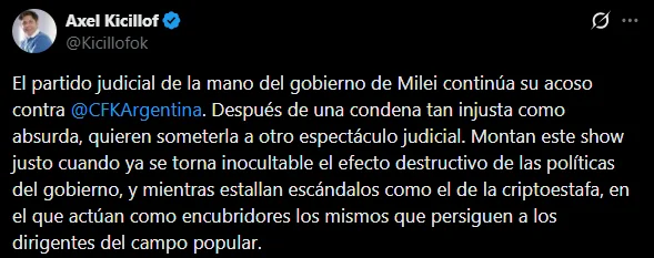 Fuerte respaldo de Kicillof a CFK
