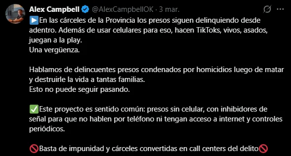 El senador Campbell se sumó a la cruzada legislativa para prohibir celulares en cárceles
