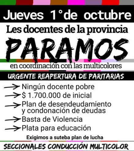 Suteba Multicolor convoca a un paro docente para este jueves.