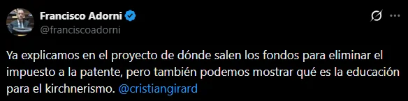 Adorni cargó contra el titular de ARBA en redes