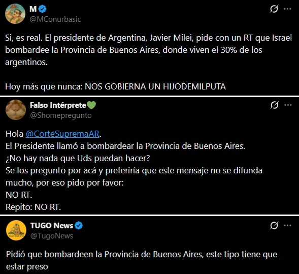 Milei replicó un pedido de ataque a Buenos Aires y desató furia en redes