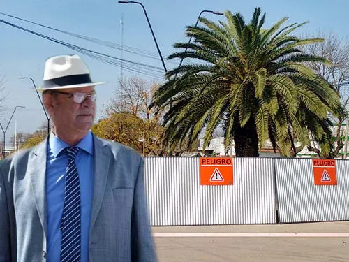 Ameghino al rojo vivo y en el centro las palmeras