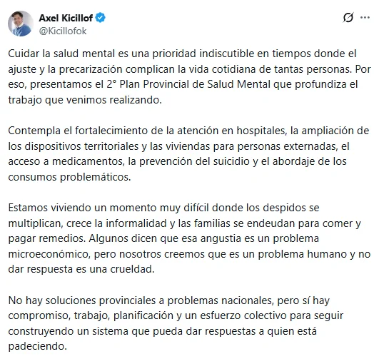 Kicillof en X.