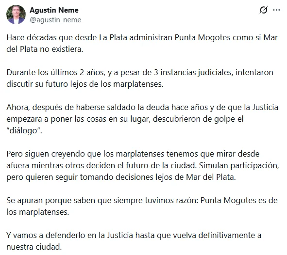 El mensaje de Neme en X