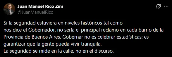 Rico Zini se expresó en redes tras el discurso de Kicillof