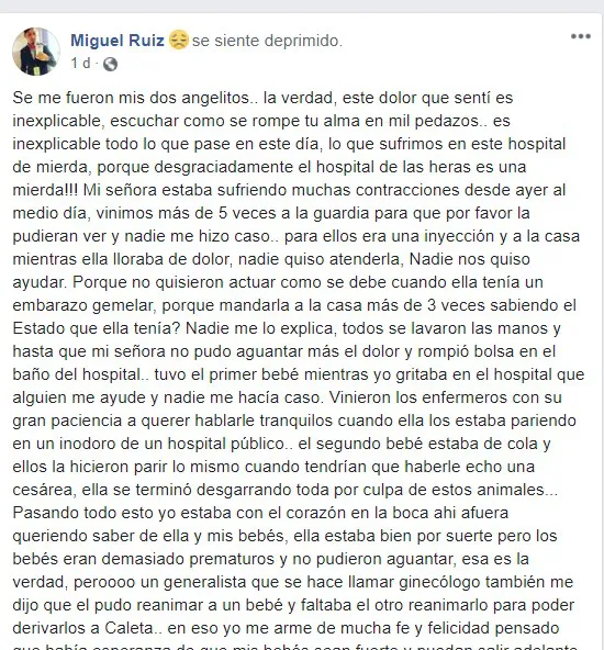 Tuvo gemelos en el baño de un hospital y murieron