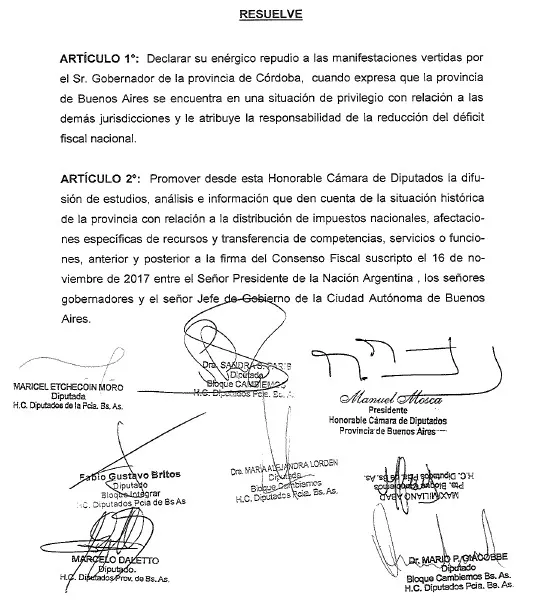 ¿Qué dice el proyecto donde se repudian los dichos de Schiaretti?