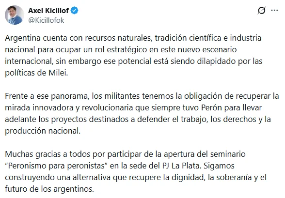 Kicillof en X.