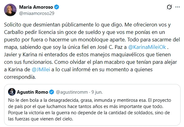 El cruce de Amoroso y Romo en redes.