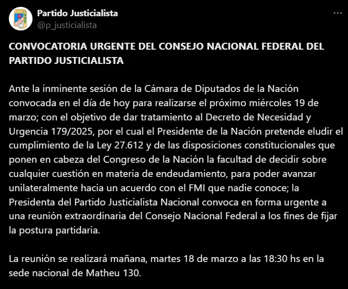 tweet Partido Justicialista