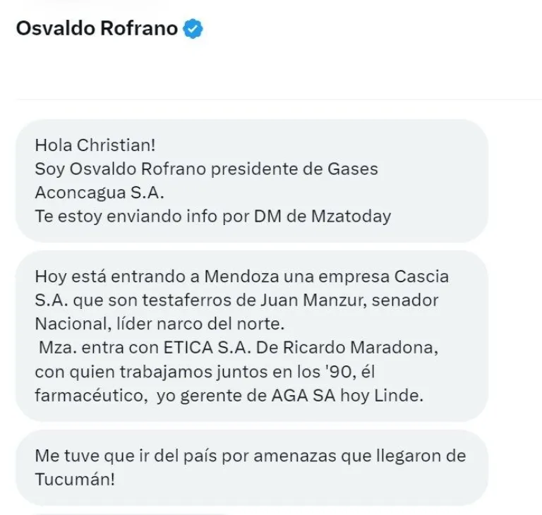 Osvaldo Daniel Rofrano había denunciado amenazas de la "mafia narco" de Manzur Osvaldo Daniel Rofrano había denunciado amenazas de la "mafia narco" de Manzur