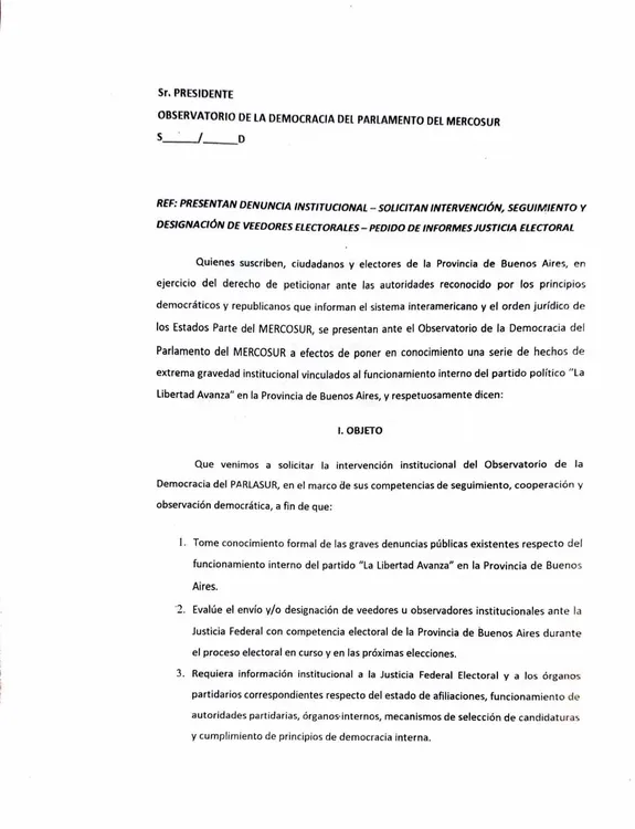 La presentación ante el Parlasur