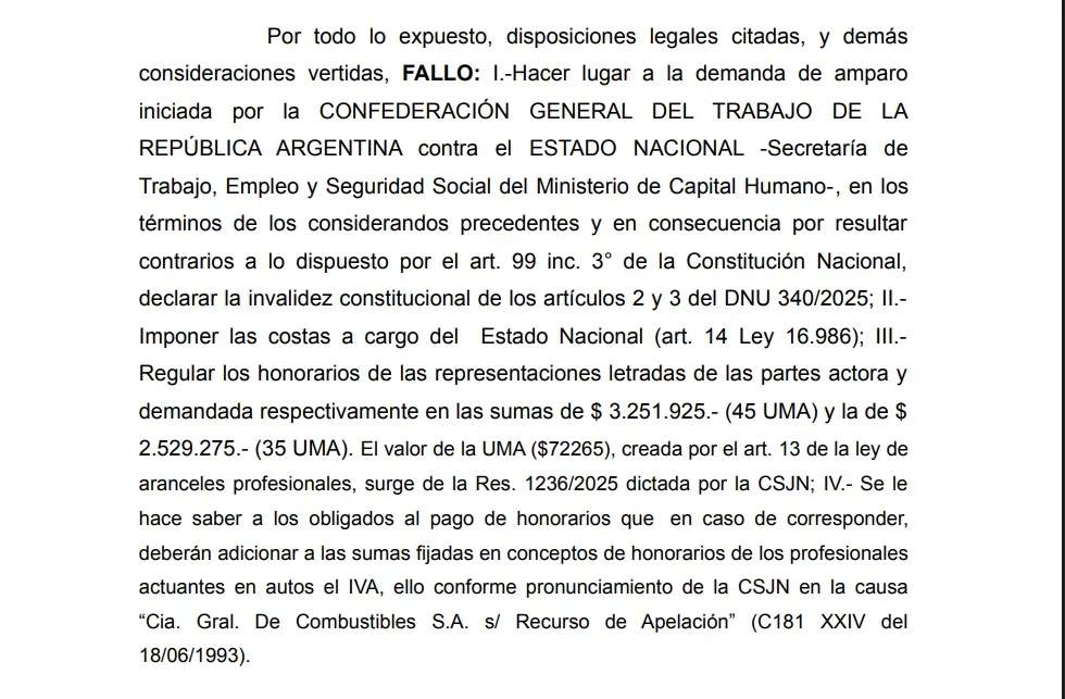 Fallo DNU Cgt Milei
