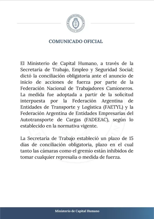 La conciliación obligatoria pone en pausa la protesta de Camioneros La conciliación obligatoria pone en pausa la protesta de Camioneros