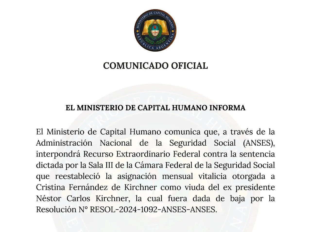 El Gobierno insiste en bloquear la pensión de Cristina Kirchner