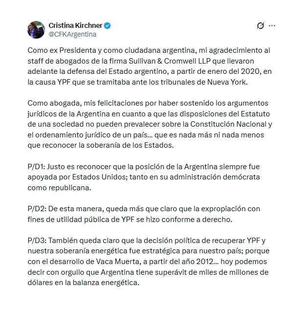 Posteo X Cristina Kirchner