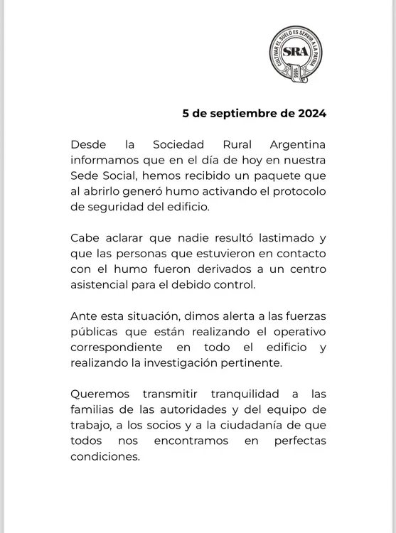 Comunicado de la Sociedad Rural