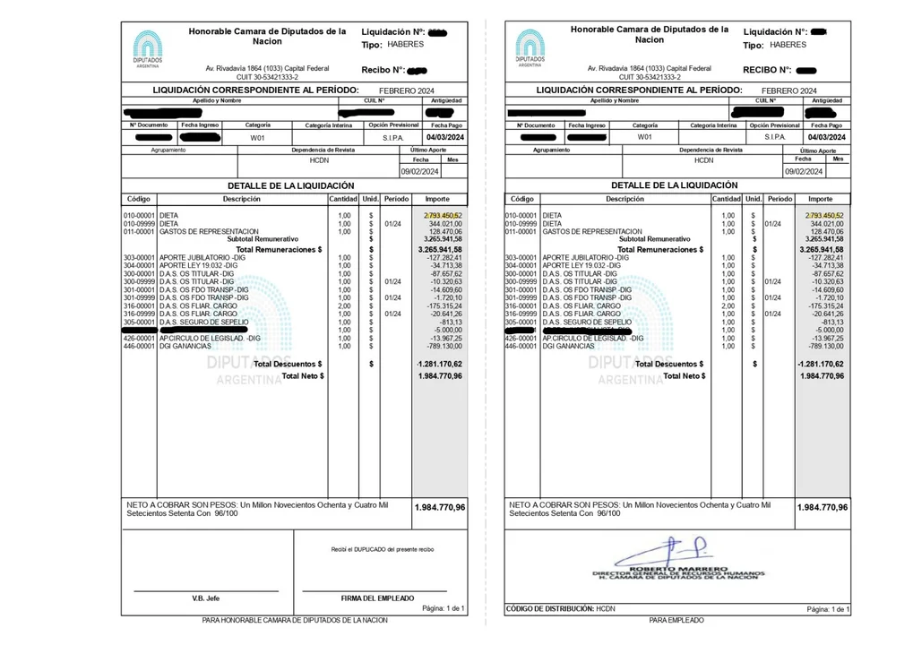 Sueldos legislativos