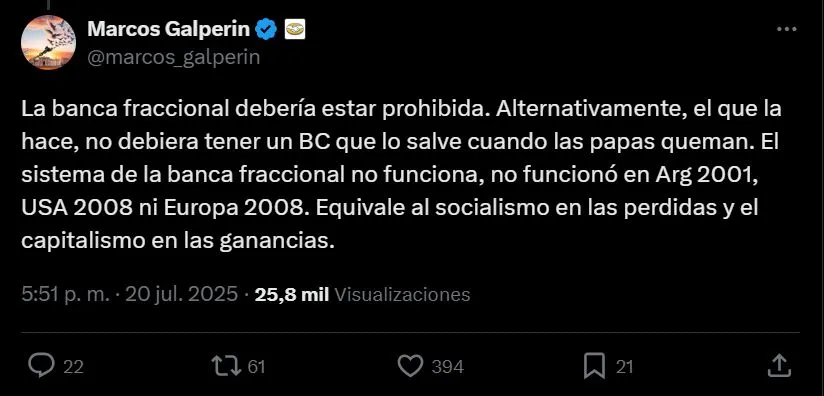 Marcos Galperín X BCRA