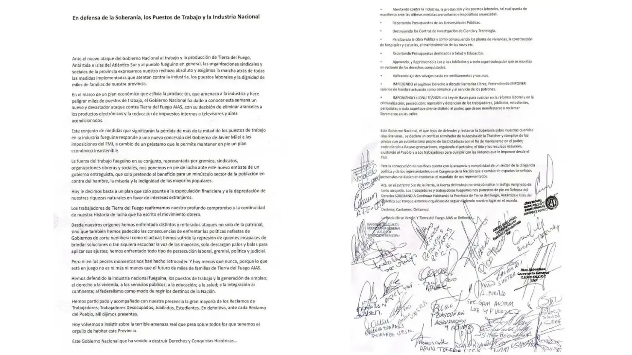 Paro en Tierra del Fuego