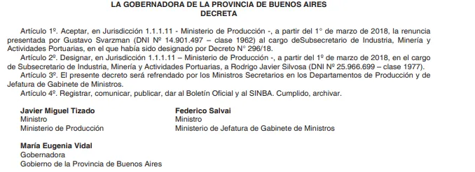 Vidal oficializó un nombramiento clave para la Producción bonaerense