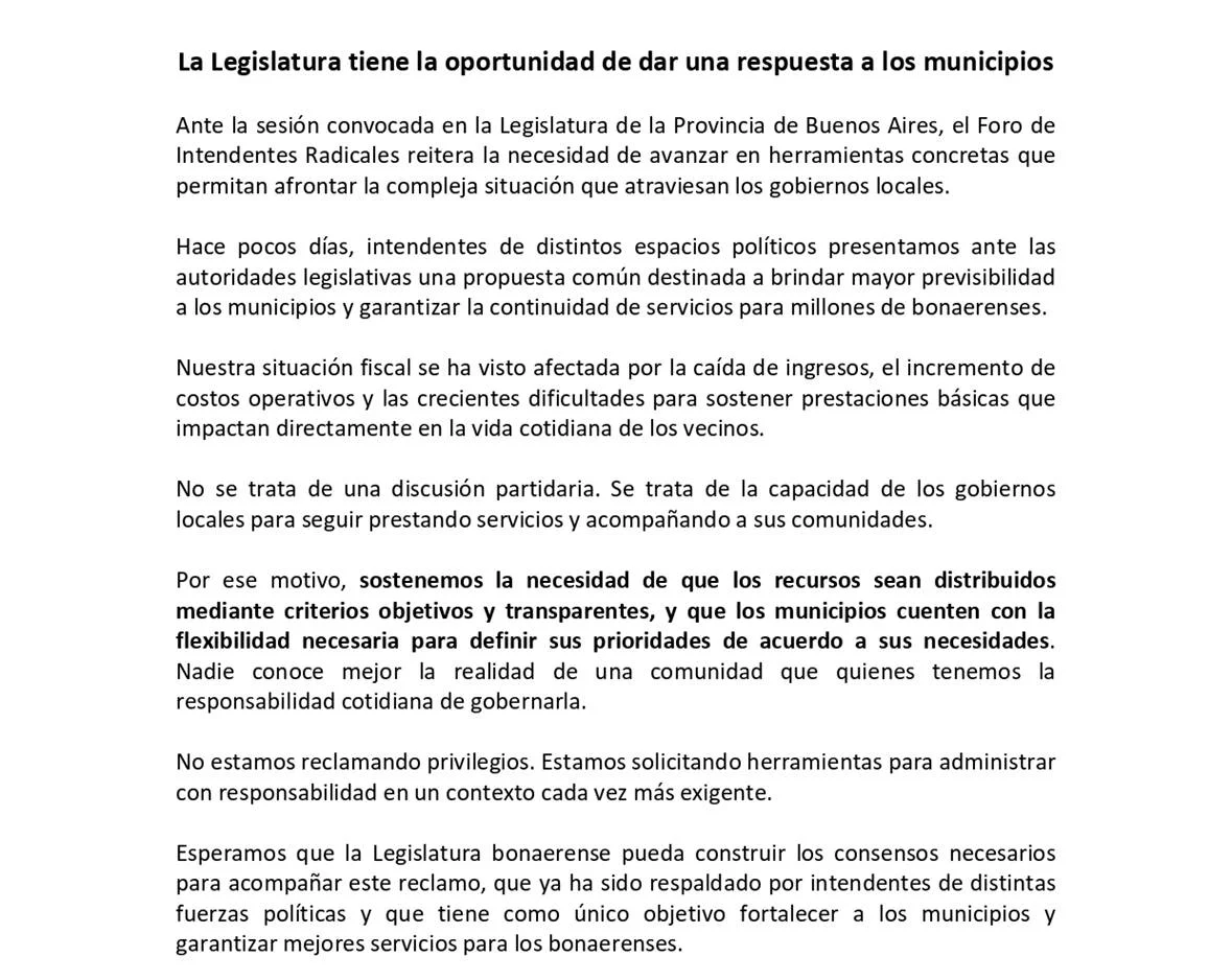 El comunicado que difundió el foro en las últimas horas.