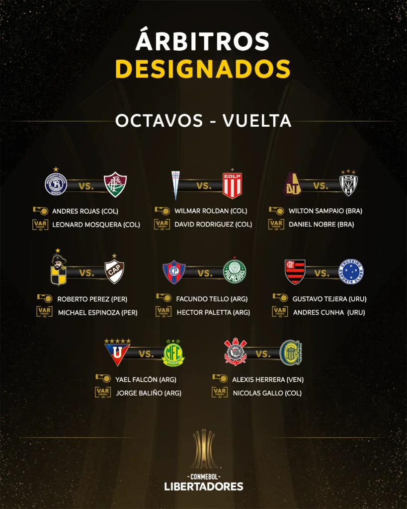 Árbitros para la vuelta de los Octavos de Final.
