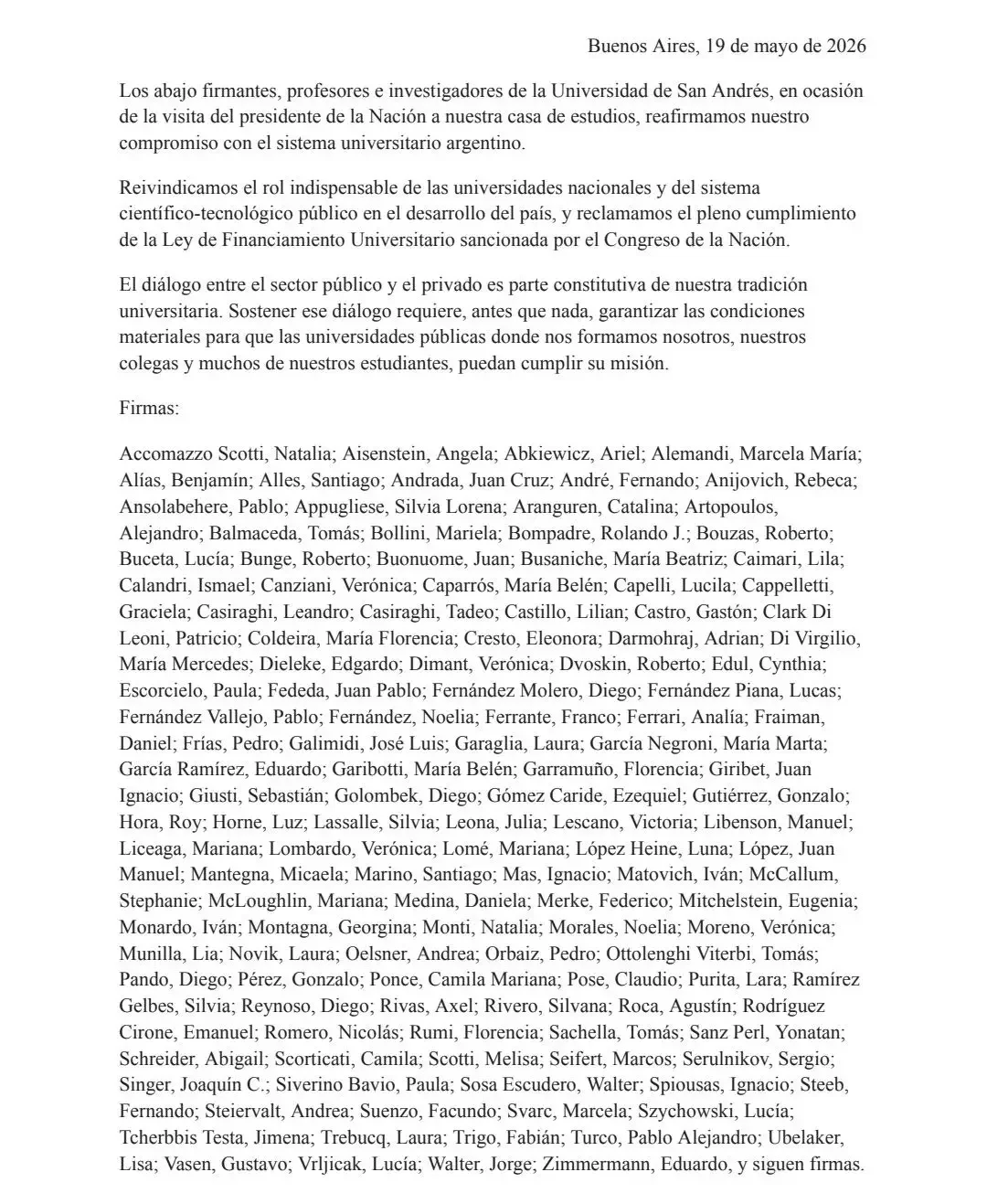Carta docentes UDESA