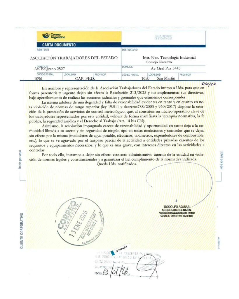 Carta Documento ATE INTI