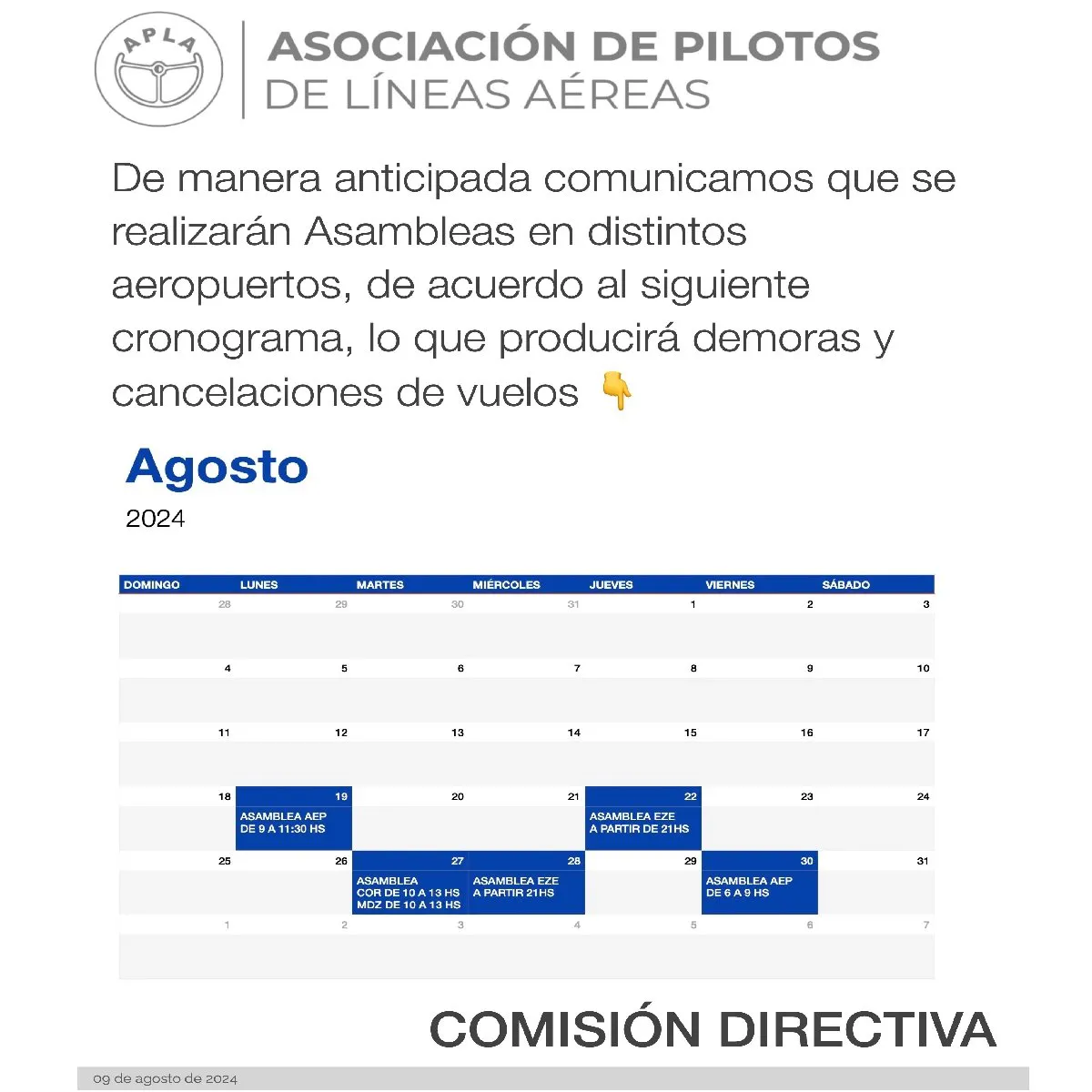 Paro de APLA en Aerolíneas Argentinas Paro de APLA en Aerolíneas Argentinas